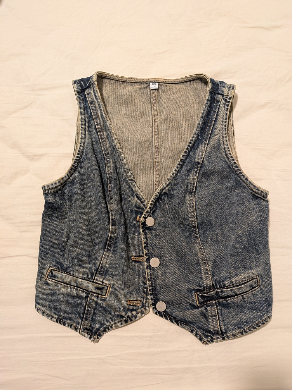 Vintage Acid Wash Denim Vest - Blue